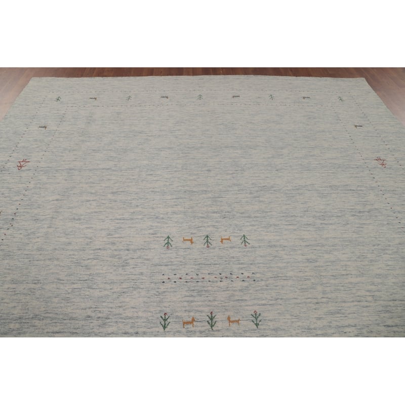 Tribal Beige Gabbeh Area Rug Hand-Knotted Wool Carpet - 9'0"x 11'7"