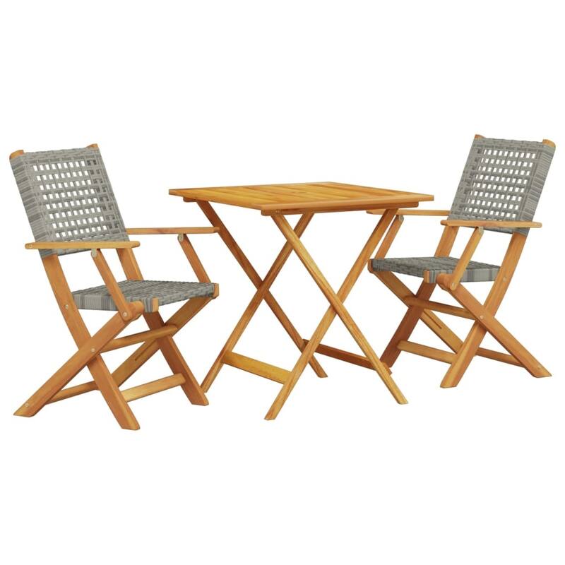 vidaXL Bistro Set Grey and Natural Wood Solid acacia wood, PE rattan Small - 21.2x35.8x22.4