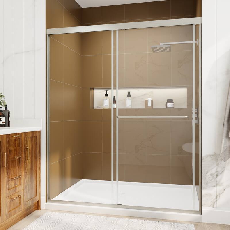 Modland 56-60"x70'' Adjustable Double Sliding Shower Door, 1/4" ANSI Glass with Nano Coating, Framed Bypass Enclosure