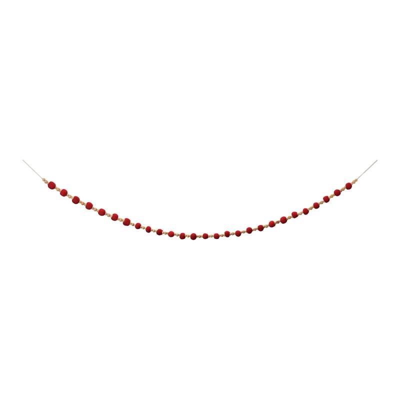 Fabric Ball String Garland (Set of 2) - Red, Beige