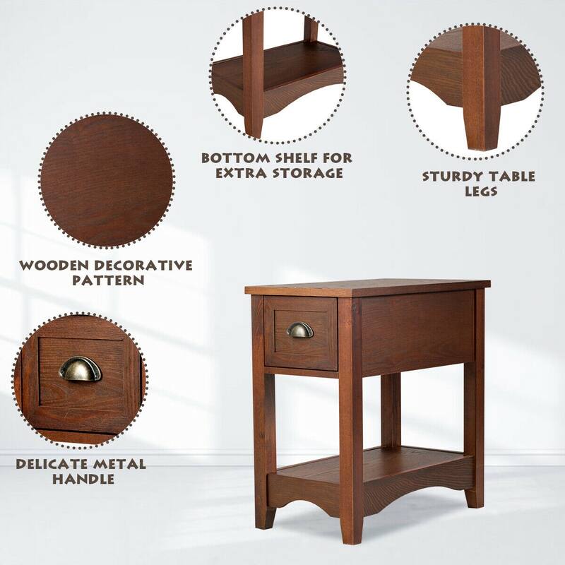 Gymax Contemporary Chair Side End Table Compact Table w/ Drawer
