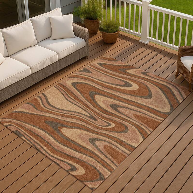 Machine Washable Indoor/ Outdoor Abstract Busey Chantille Rug
