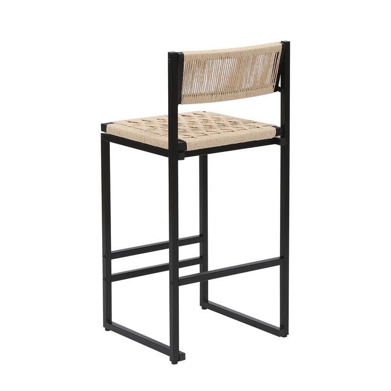 Paper Rope Woven Bar Stools Set of 2, Dining Chairs with Metal Frame, Kitchen Bar Stools with Back and Footrest