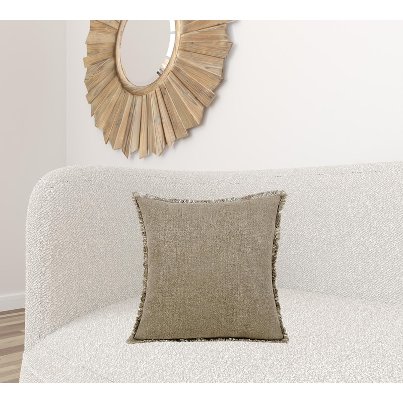 HomeRoots 20" X 20" Tan And Ivory Linen Zippered Pillow