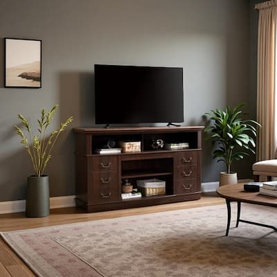 60'' TV Stand for TVs up to 65"with Storage, Rustic Console Table with Adjustable Shelves and Cable Management