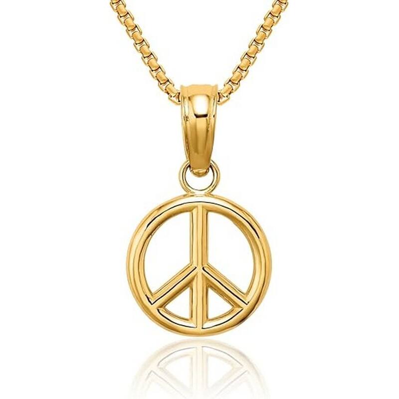 Curata 10k or 14k Yellow or White Gold 18" Small Polished Peace Symbol Necklace - 17.5x10mm - 14k - Yellow