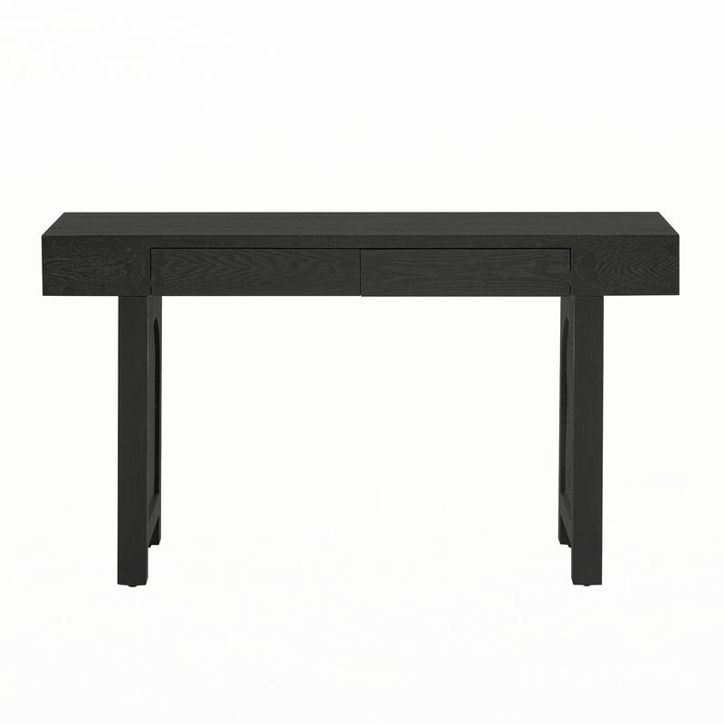 Narrow Console Table with Rattan Accent(Antique Black)