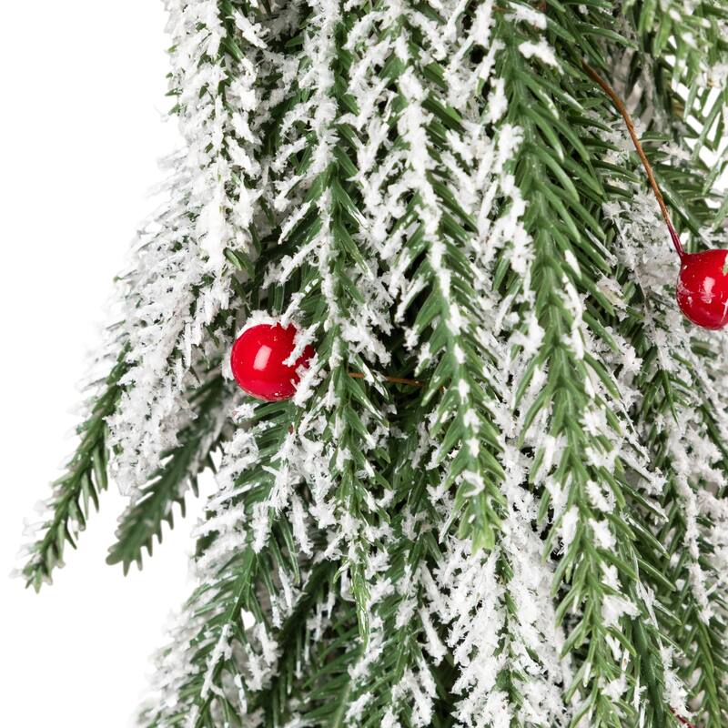 Flocked Curved Artificial Christmas Tree with Red Ornaments - 15"