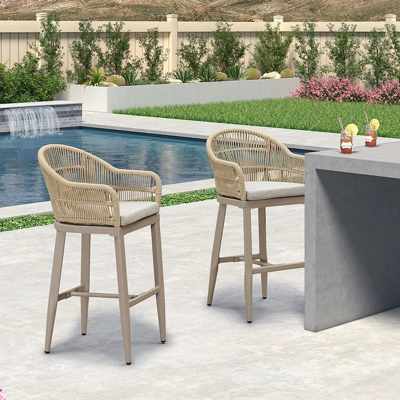 PURPLE LEAF Counter BarStools Set of 4 Aluminum Dining Chairs with Back and Cushions Rattan Bar Stools