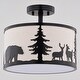 preview thumbnail 9 of 9, Acadia 13-in W Bronze Rustic Semi Flush Mount Ceiling Light White Linen Deer Tree - 13-in W x 11.25-in H x 13-in D