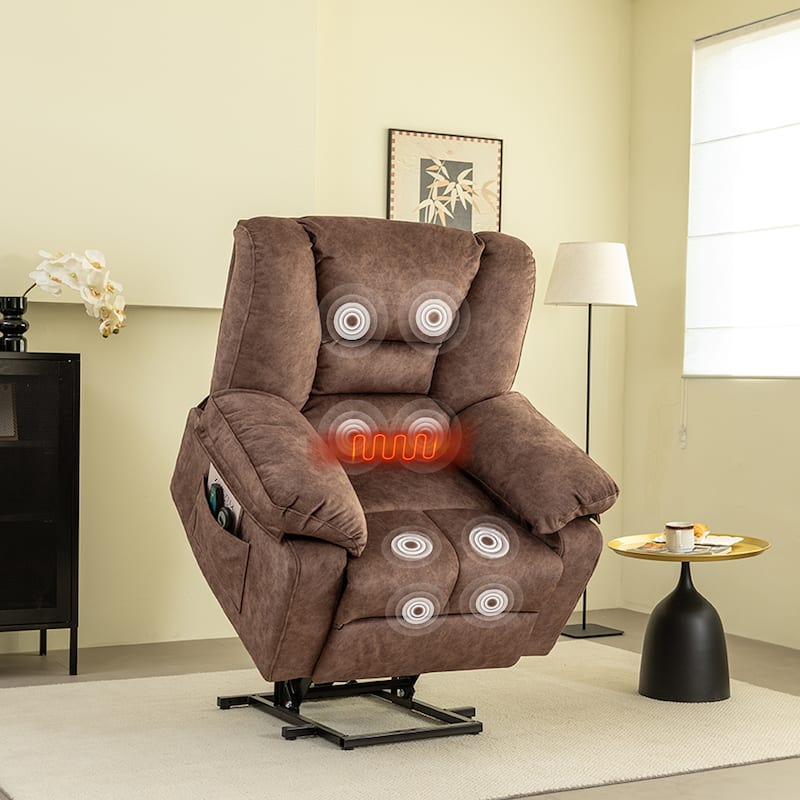 Grey Senior Power Lift Recliner with Massage and Heating, 330 lbs Capacity, and Adjustable Recline up to 150° - Brown