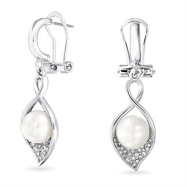Bling Jewelry Lily Imitation Pearl Omega Back Earrings Rhodium Bling Jewelry Lily Imitation Pearl Omega Back Earrings Rhodium Plated Alloy