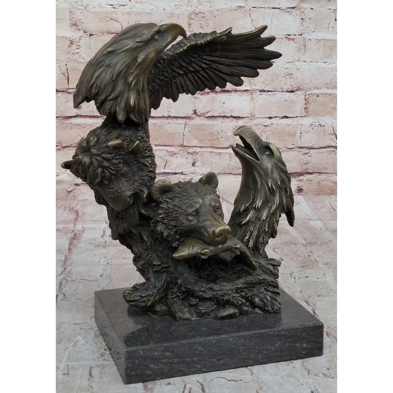 Eagles Bear Hunting Imitative Fish Original Bronze Sculpture Statue Art By Milo On Marble Base