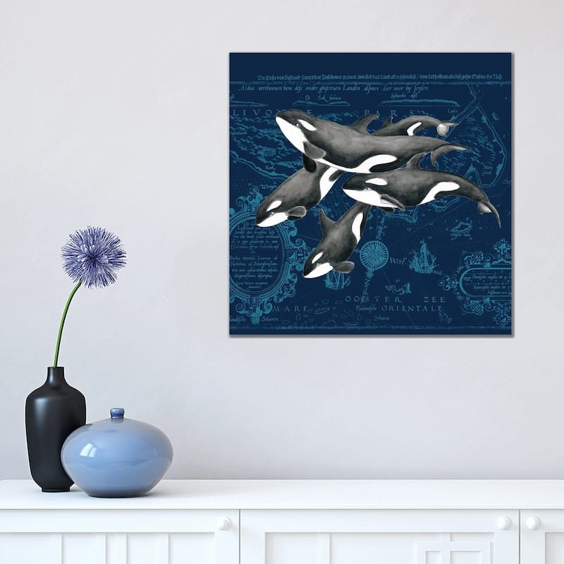 iCanvas "Orca Whale Pod Vintage Map Indigo" by Seven Sirens Studios Canvas Print - 18x18x1.5