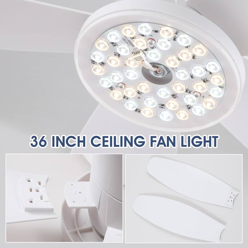 36"/42"/48" Low Profile Ceiling Fan with ABS Blades 3 Color LED Flush Mount for Bedroom Living Room APP and Remote Control