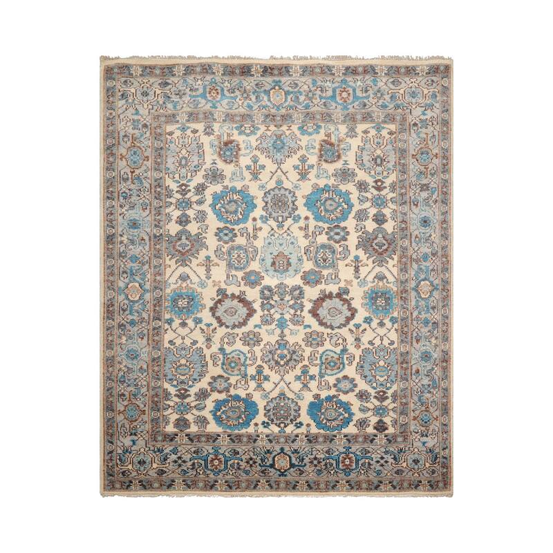 LoomBloom Beige Hand Knotted Wool Rug Arts & Crafts Oushak Style