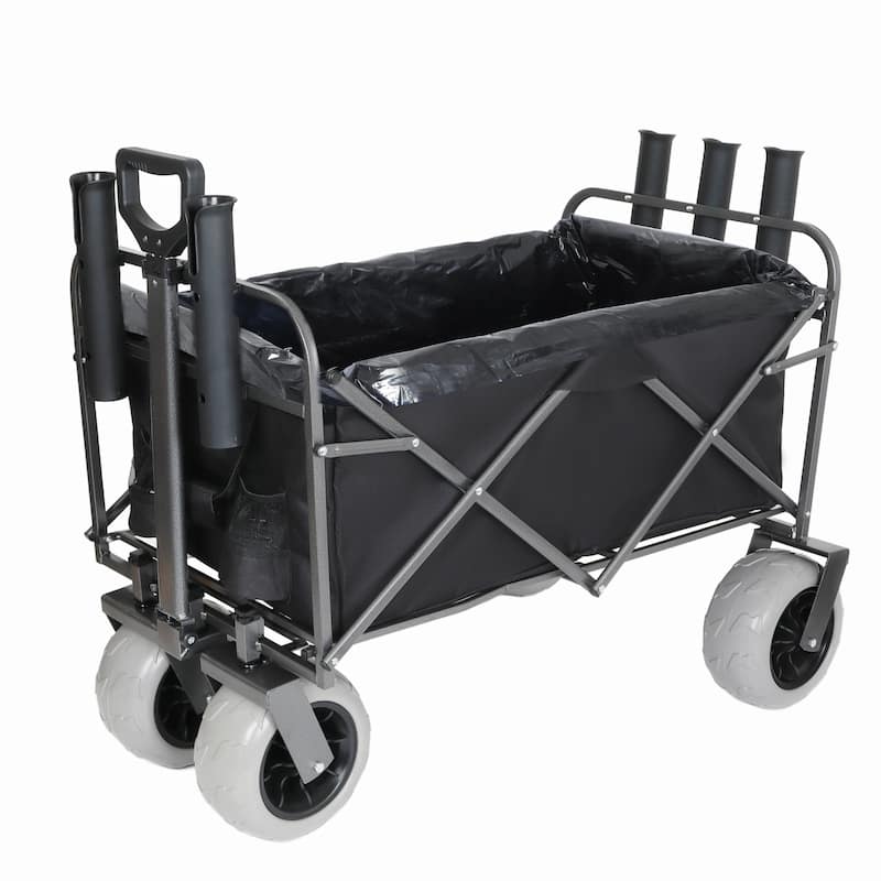 Fishing Cart with Rod Holders,Beach Wagon with Big Wheels for Sand 500lbs Capacity - All Terrain Steel Frame Utility Cart