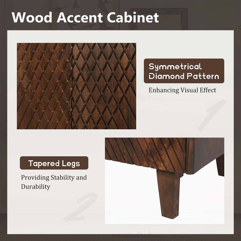 Wood Accent Cabinet with Adjustable Storage,Featuring Fluted Design and Space - Saving Function