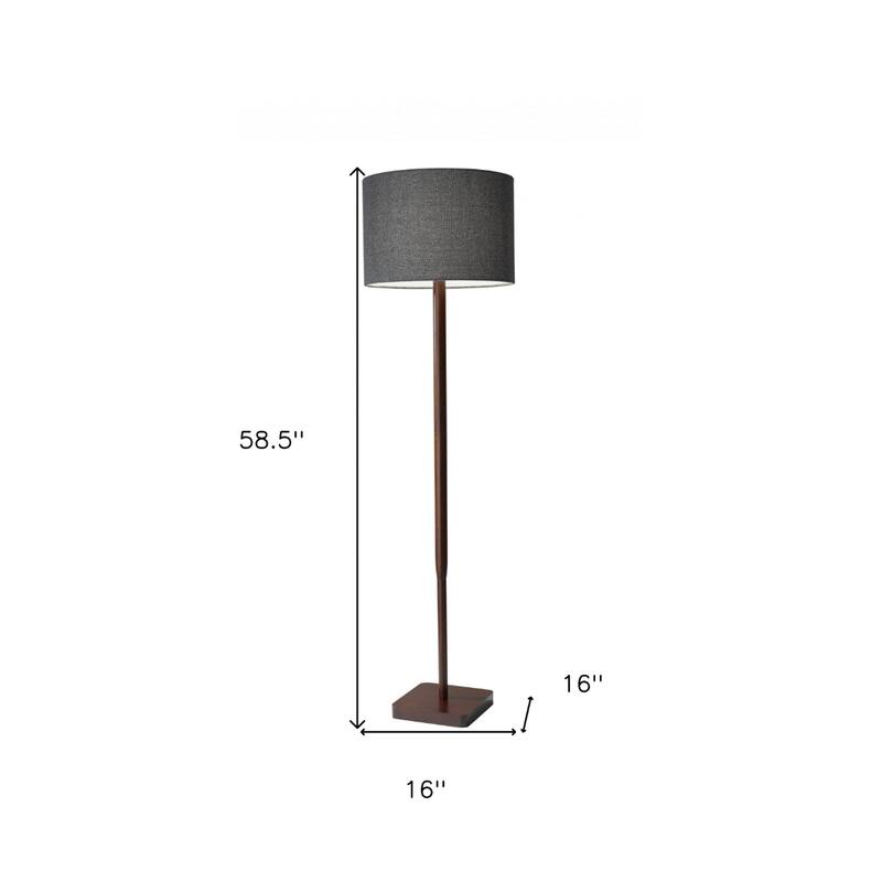 59" Solid Wood Floor Lamp with Linen Drum Shade and Traditional Plug-In Light for Living Room - 58.5”H x 16”W x 16”D