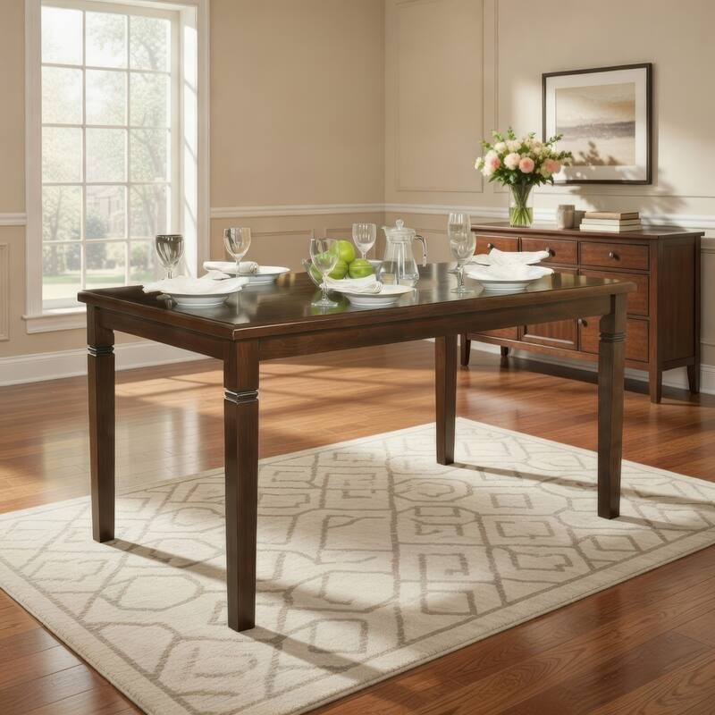 Rectangular Shape Wooden Dining Table with Tapered Legs, Oak Brown