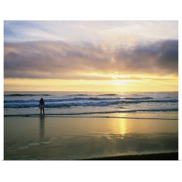 "Rear View Of Woman On Beach Looking Toward Horizon" Poster Print