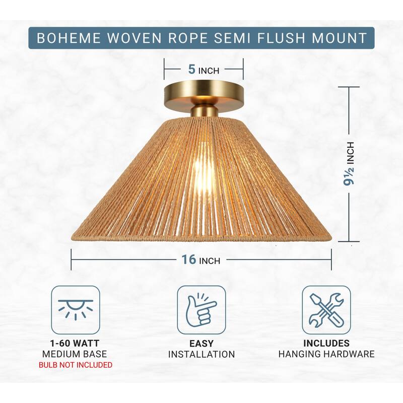 Kenroy Home Twine 1-Light Semi-Flush Mount - Brushed Gold