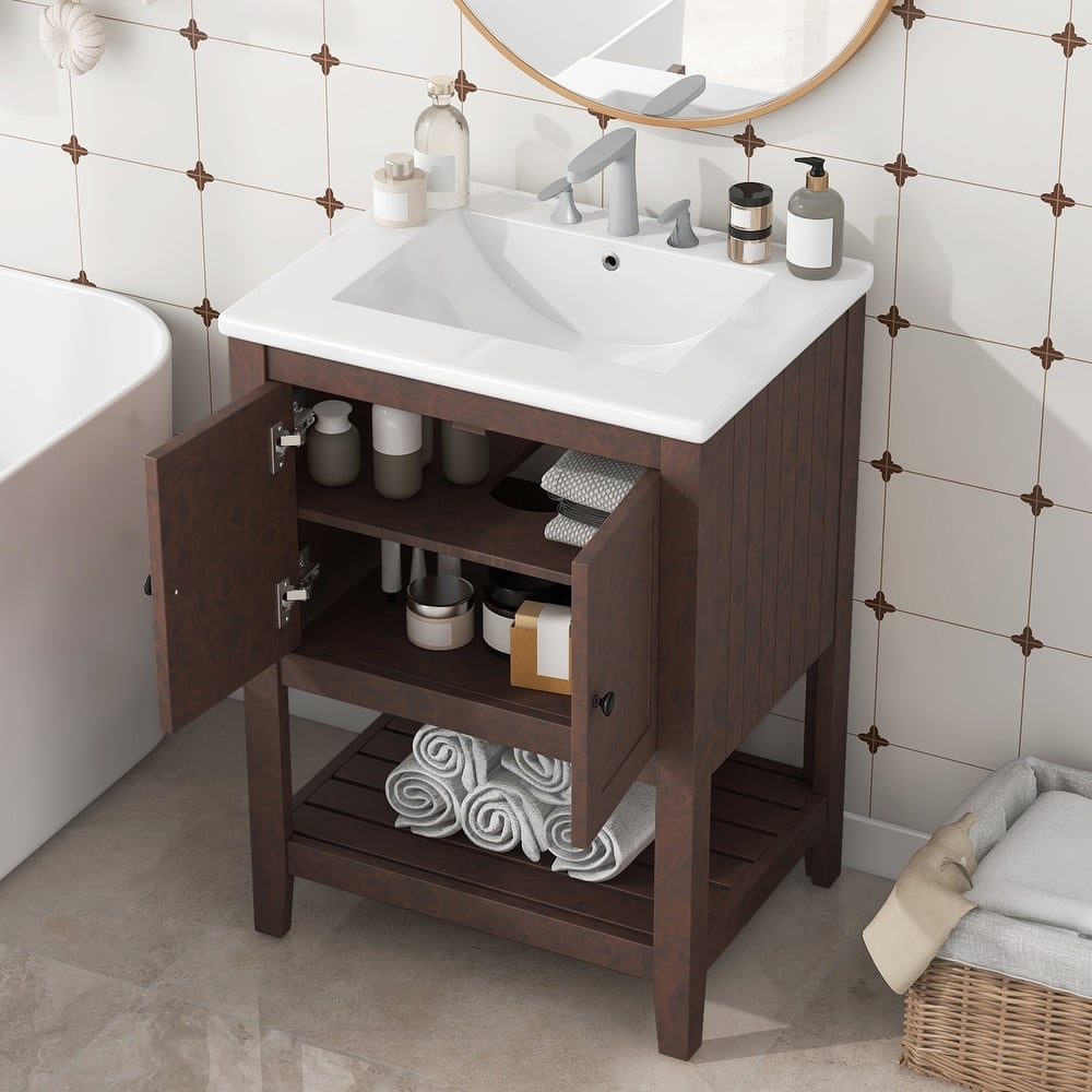 Bathroom Vanity with Sink, Small Storage Cabinet with 2 Soft Closing Doors, Sink Vanity with Solid Wood Frame