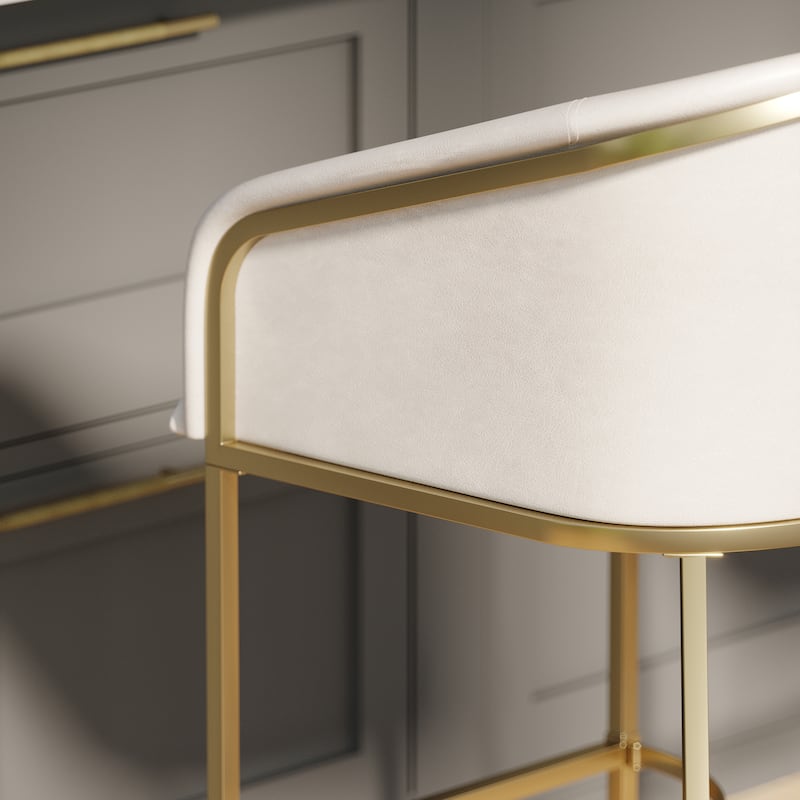 Hampton Modern Bar Stool, Faux Leather and Gold Finish Metal Frame