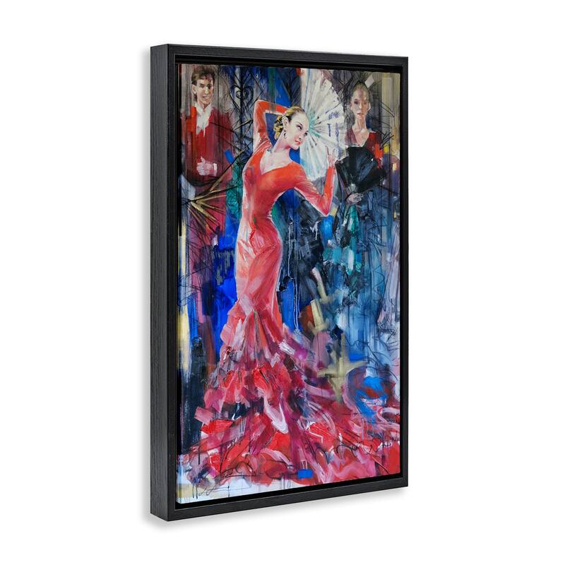 Stupell Bold Dancer with Fan Framed Floater Canvas Wall Art Design By Lucille Lee