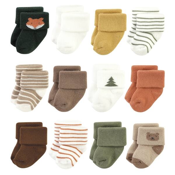 slide 1 of 1, Hudson Baby Cotton Rich Newborn and Terry Socks, Harvest Bear 0-6 Months - Harvest Bear