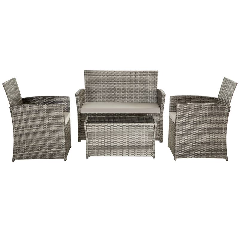 4 PCS Wicker Patio Conversation Set Rattan Seating Sofa Chair