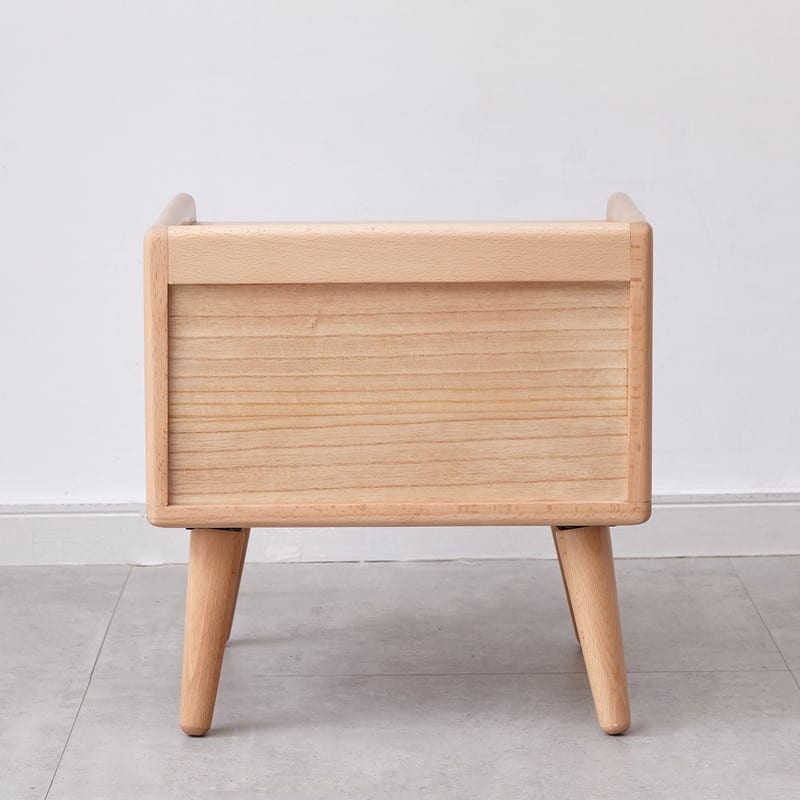 European Beech Nightstand, Solid Wood Bedside Table with Storage, Nordic Bedroom Cabinet