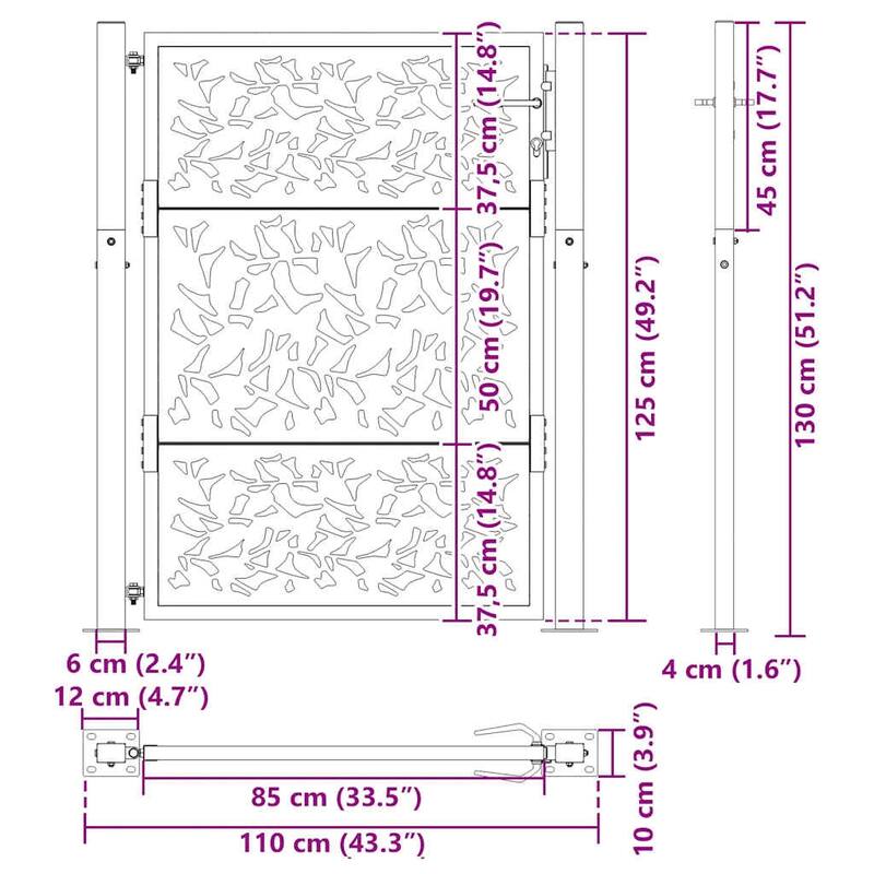 vidaXL Garden Gate Black Steel Leaf Design