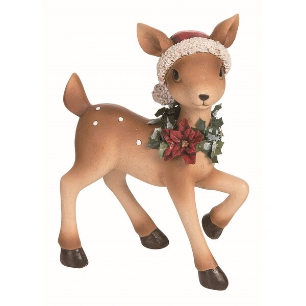 Transpac Resin Brown Christmas Deer with Santa Hat Figurine - Overstock