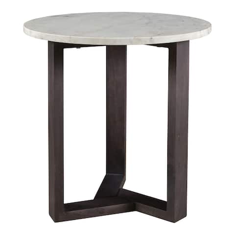 Aurelle Home Jayda Modern Marble and Acacia Wood Round Accent Table - 20" wide x 20" high - 20" wide x 20" high