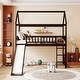 preview thumbnail 1 of 7, Twin Size Loft Bed with Slide, House-shaped Bed with Ladder, Pine Wooden Bed with Guardrails for Bedroom, Brown Espresso