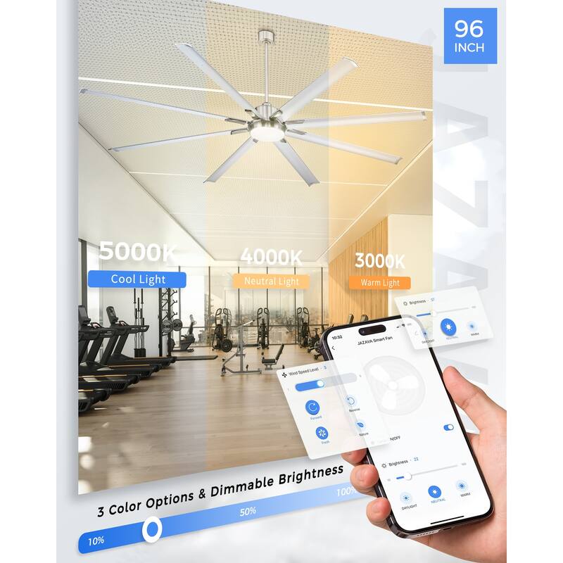 72/84/96 inch Aluminum Industrial Ceiling Fan with Integrated LED