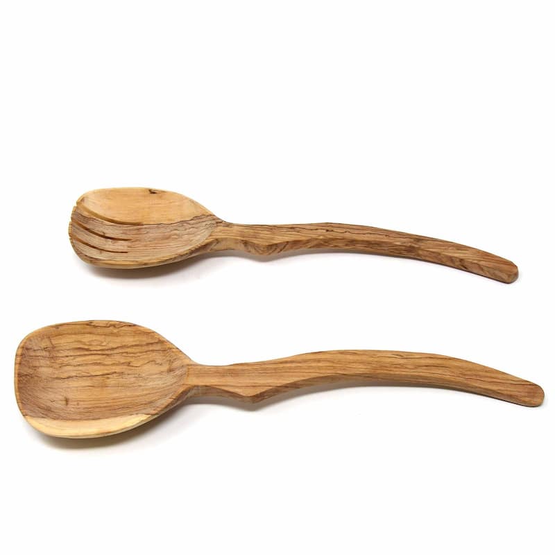 Curved Olive Wood Serving Set, 13.5 inch - Brown