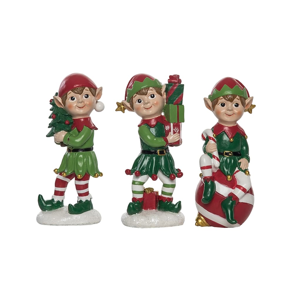 Transpac Christmas Resin Jolly Elf Figurine Set of 3 Christmas Home Decorations