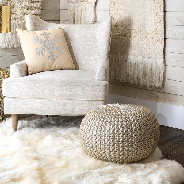 nuLOOM Hand Knitted Cotton Twisted Casual Living Disco Cables Pouf. Opens flyout.