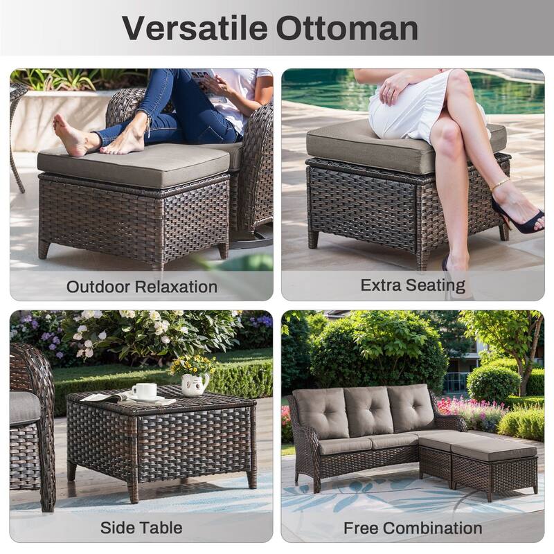 Gymojoy 10-Piece Outdoor Wicker Patio Set with Swivel Glider Chairs & 55,000 BTU Fire Pit Table for Garden, Backyard, Poolside