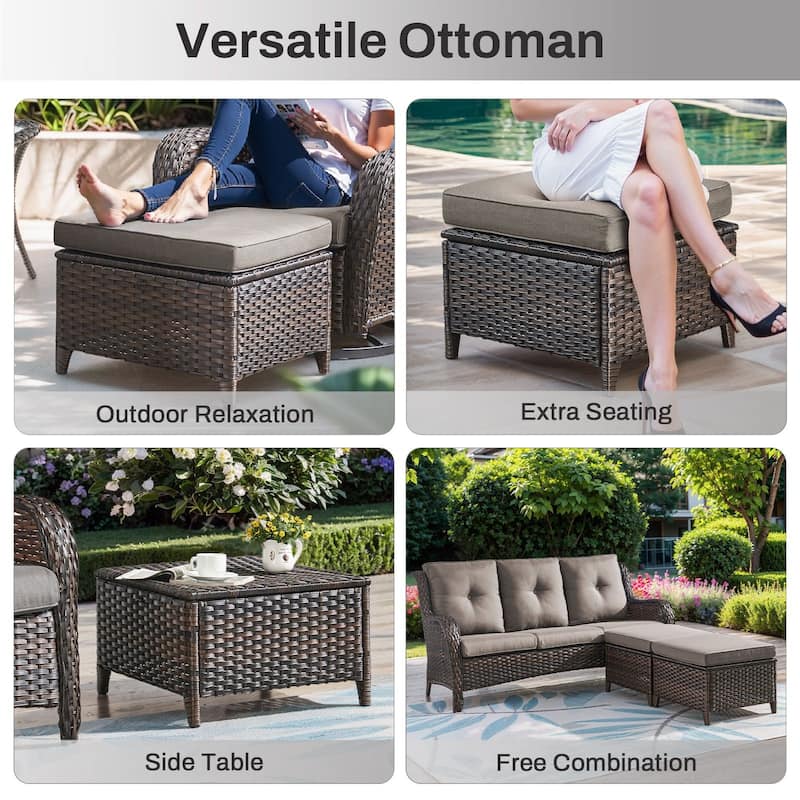 Gymojoy 3-Piece Outdoor Wicker Patio Furniture with Loveseat, Rattan Coversation Set with Water Resistant Thick Cushions
