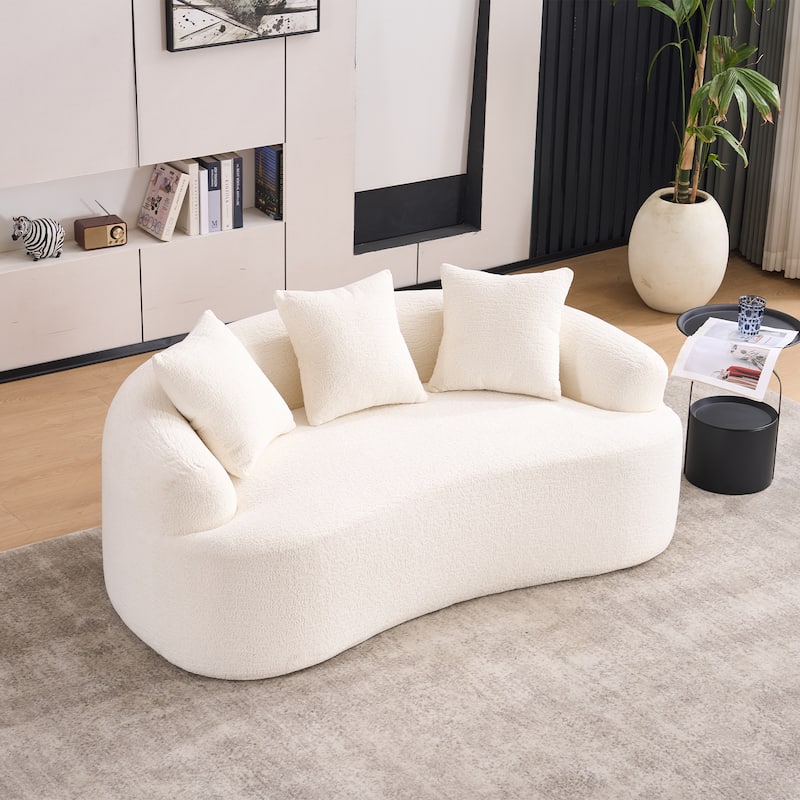 Double-Seat Sofa, Wood Grain Chenille Fabric, Full Sponge Compression Sofa,Double-Seat Compression Sofa With 3 Pillows