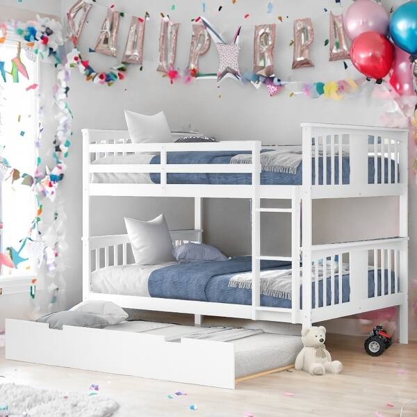 slide 2 of 13, Full over Full Bunk Bed with Twin Size Trundle and Ladder White