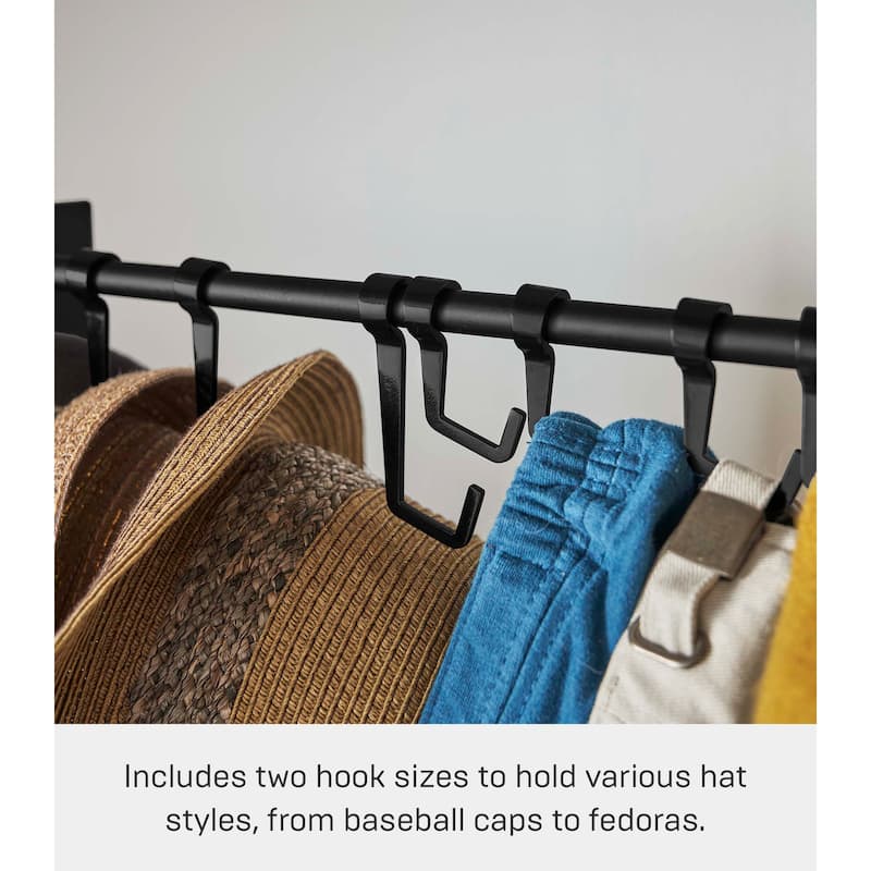 Yamazaki Home Hat Hanging Organizer, Steel, Holds 5.5 lbs, Adjustable - L 5.91 x W 27.56 x H 14.57 inches