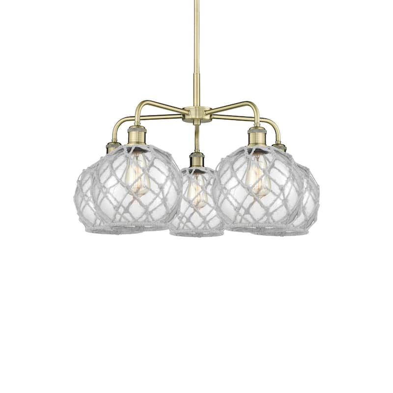 Innovations Lighting 516-5CR-16-27 Farmhouse Rope Chandelier Farmhouse - Antique Brass / Clear Glass with White Rope