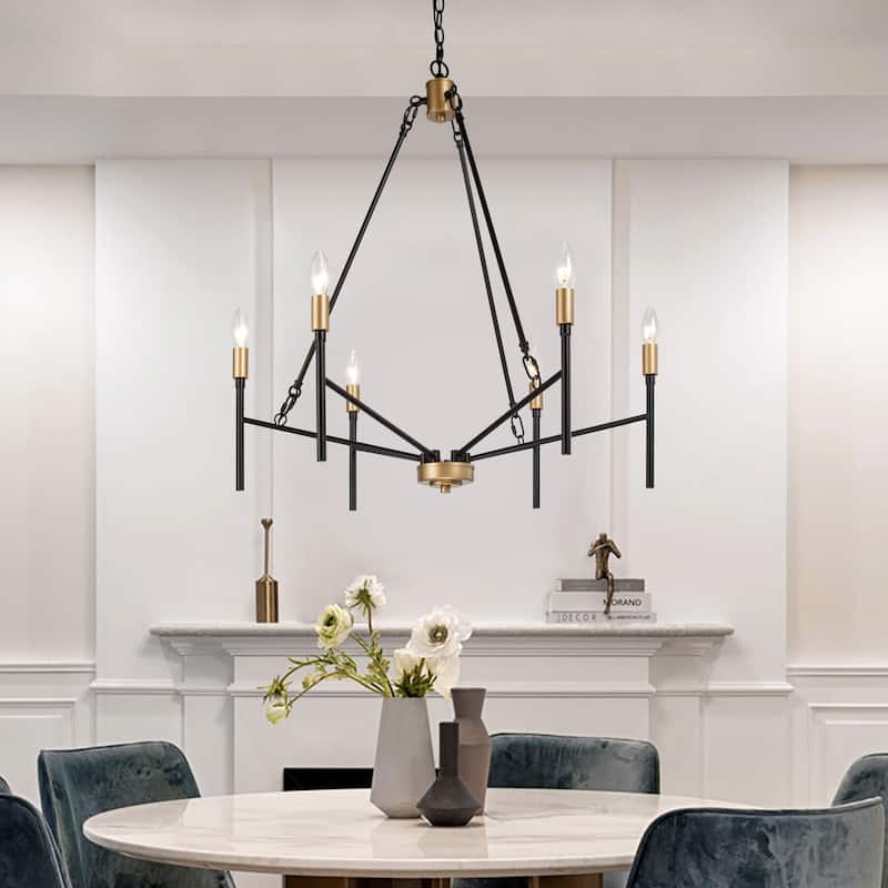 Alestair Modern Transitional Classic Candle Chandelier Black Gold Metal Farmhouse Pendant for Foyer