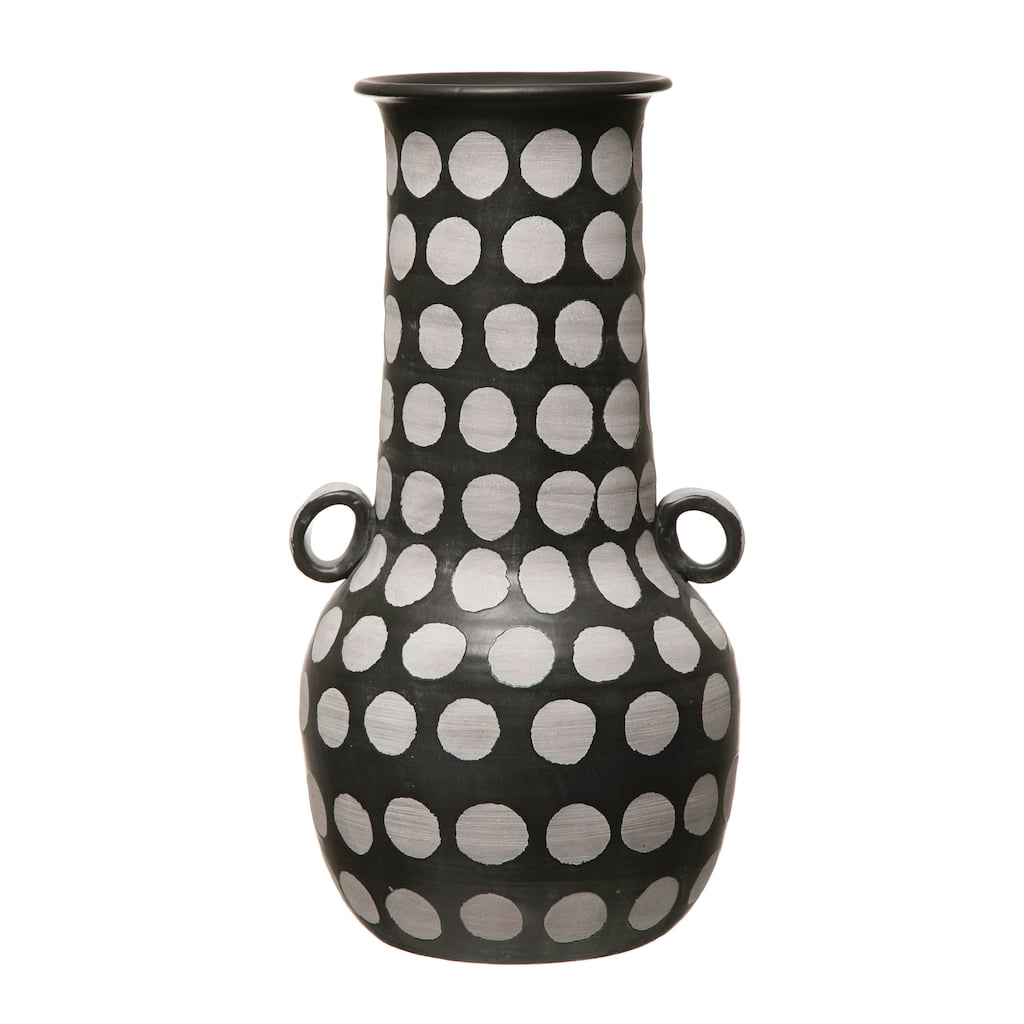 Hand-Painted Terra-cotta Vase with Polka Dots, Black & White, Truck Ship