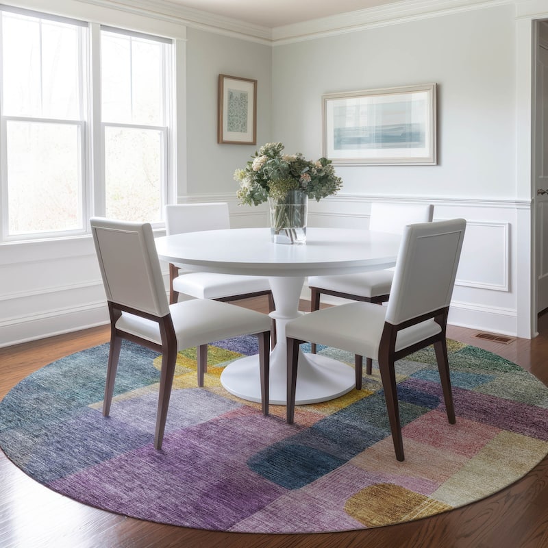 Machine Washable Indoor/ Outdoor Contemporary Abstract Chantille Rug - Blue - 8' x 8'