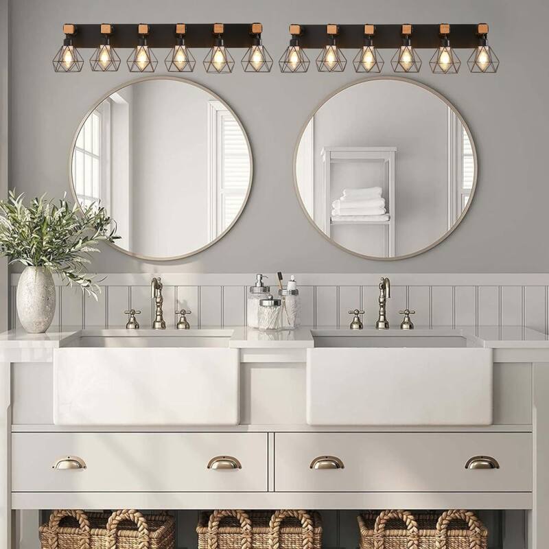 KISRAIS Farmhouse Bathroom Vanity Light with 4/5/6 Lights for Bathroom, Hallway (Bulb Not Included) - 6 Lights